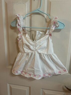 Altar’d State White Bow-Trim Tie Back Top